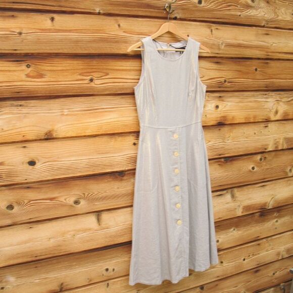 Gold Metallic Linen Blend Dress - Picture 4 of 9